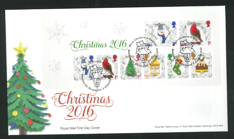 2016 - Christmas Miniature Sheet First Day Cover, Starcross Rd, Birmingham Postmark